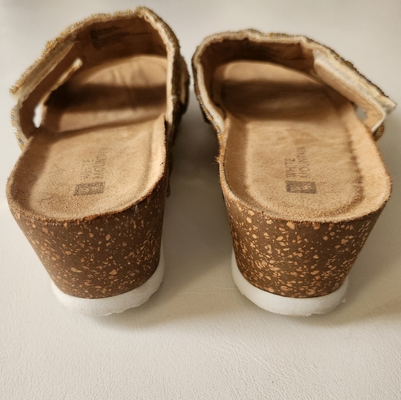 Gold Embellished Floral Sandals with Pearlescent Beads, Gem Stones & Sequins - Picture 11 of 13